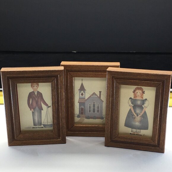 Vintage Folk Art Primitive Tile Painted By Mimi Rectangular Framed Wall Hanging - Picture 4 of 13